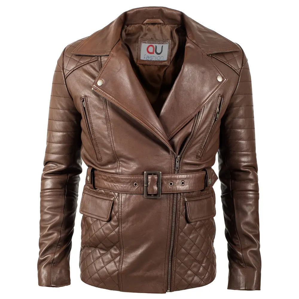 Daniel Quilted Coffe Brown Leather Biker Jacket